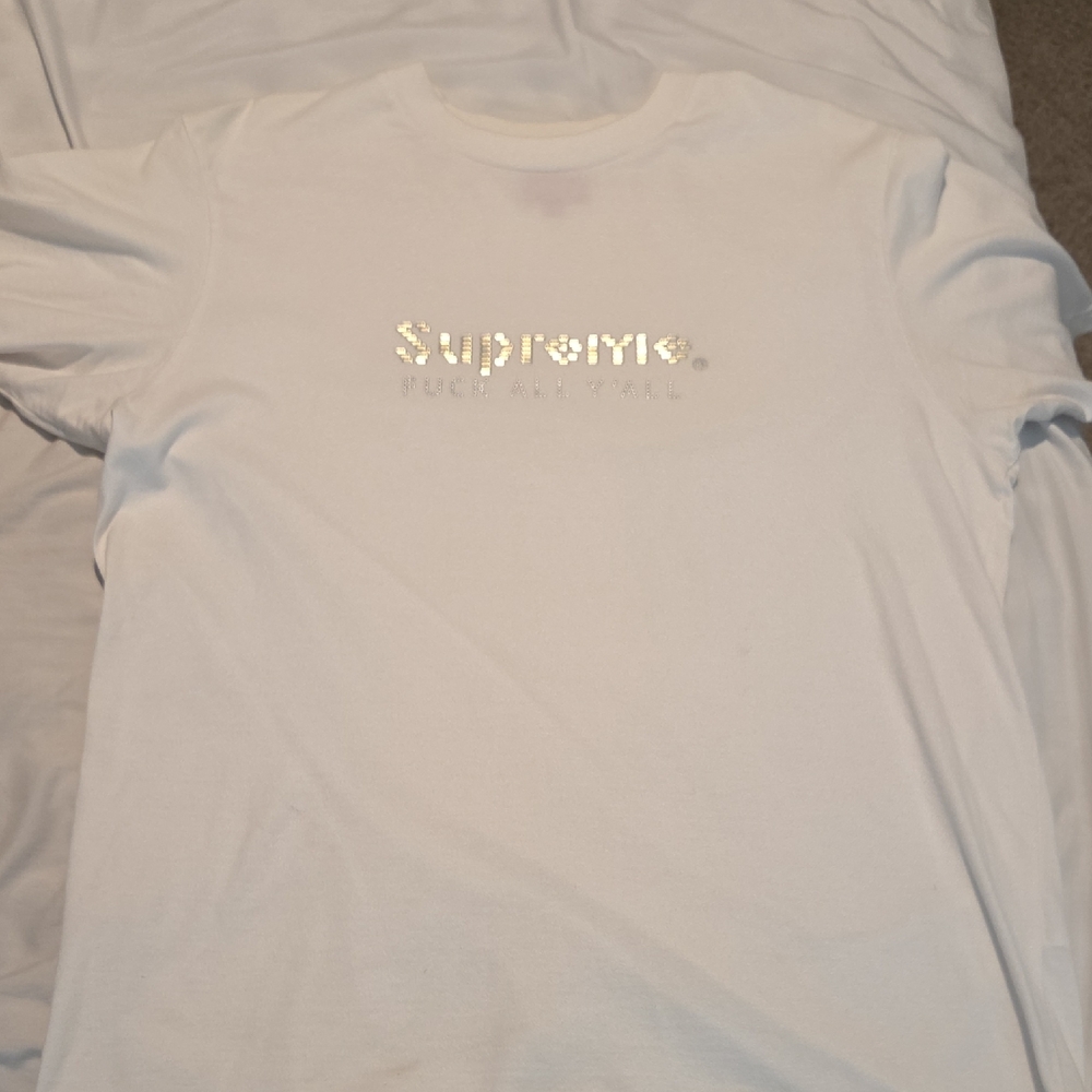 Supreme White Tee with Silver Text